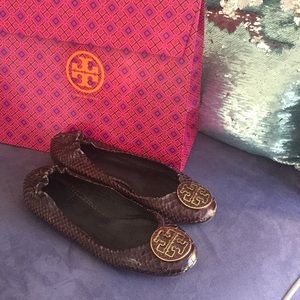 Tory Burch Brown Snakeskin Flats